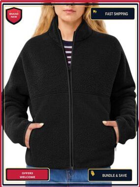 SUUKSESS Full Zip Up Teddy Jacket Fuzzy Sherpa Fleece Cozy Warm Coat